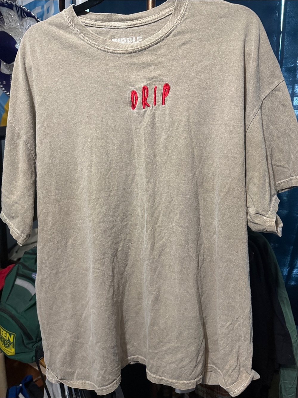 Ripple Junction Men's 'DRIP' Short Sleeve Tee - Tan with Red Embroidery